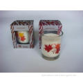Leaf Printing Frosted Glass Candle Jars With Oil Burner Set